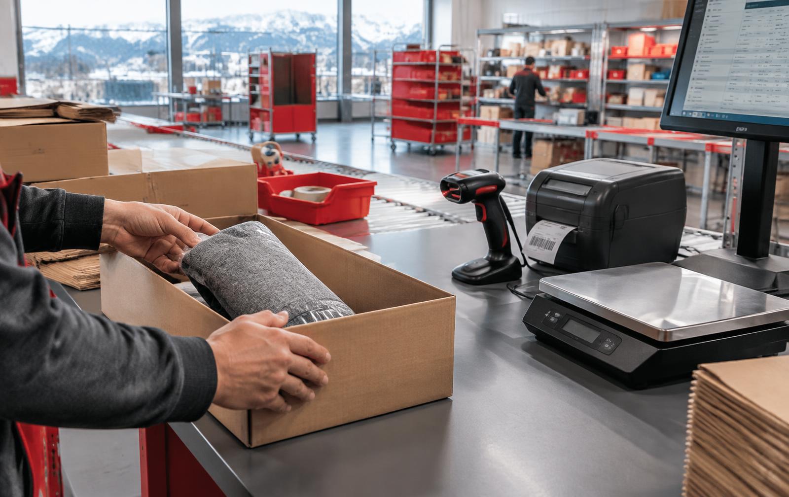 Konzept eines modernen Verpackungs- und Versandarbeitsplatzes