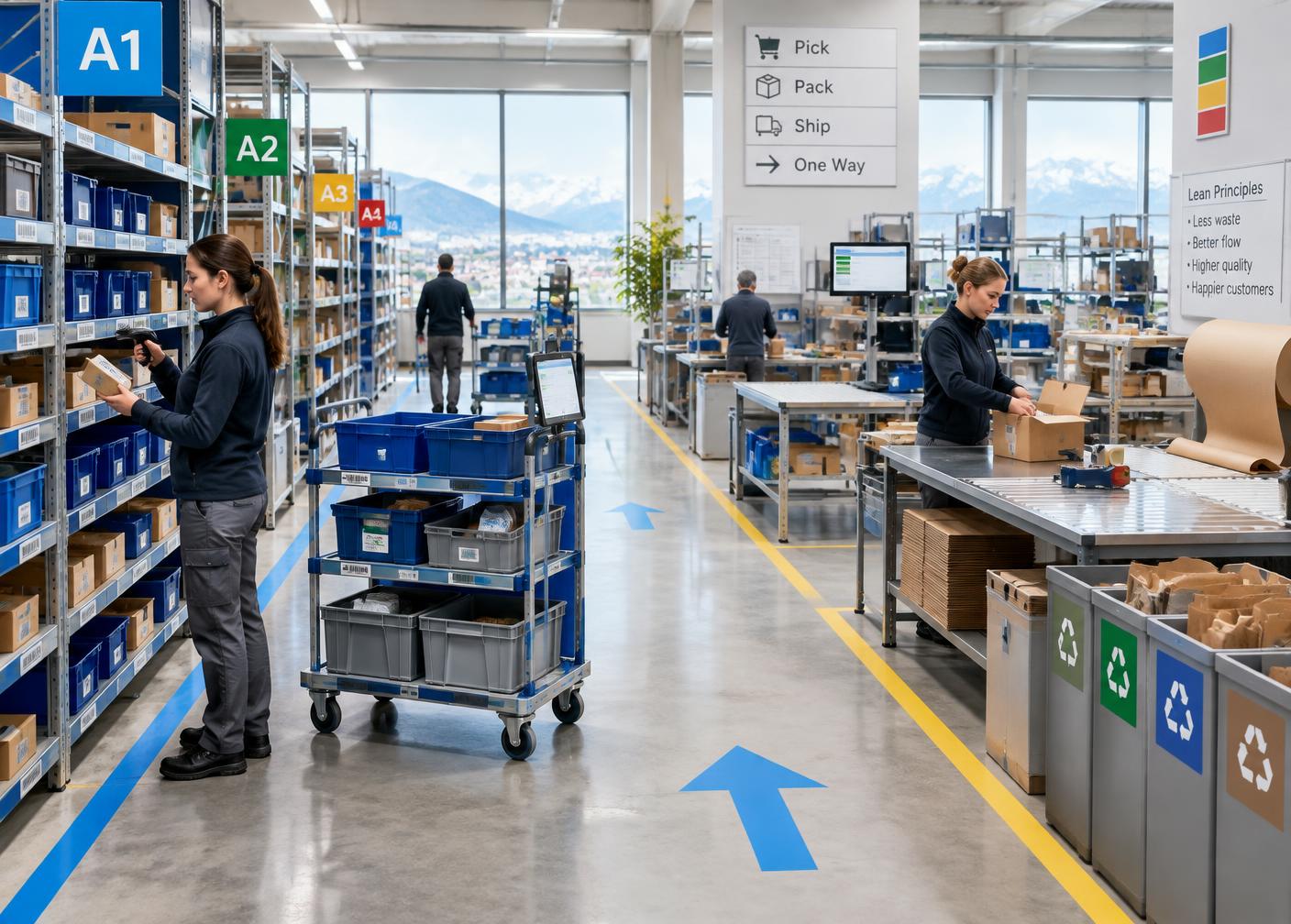 Konzept für beschriftete Kommissionier- und Verpackungsplätze